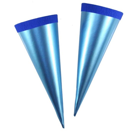 2 Metallic Paper & Crepe Cones from Germany ~ 5" Light Blue